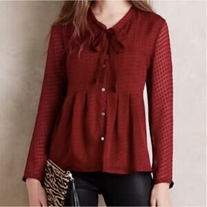 Anthropologie Meadow Rue Maroon Swiss Dot Blouse // S